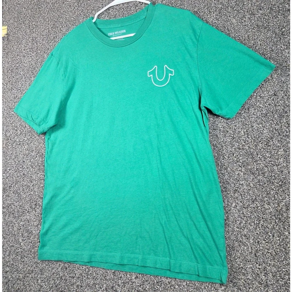 True Religion T-Shirt Mens L Green Buddha Graphic Streetwear Cotton